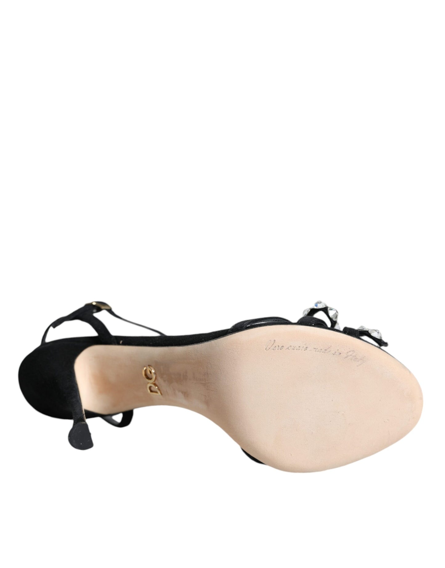 Dolce & Gabbana Schwarze Leder Kristall Schleife Heels Sandalen Schuhe