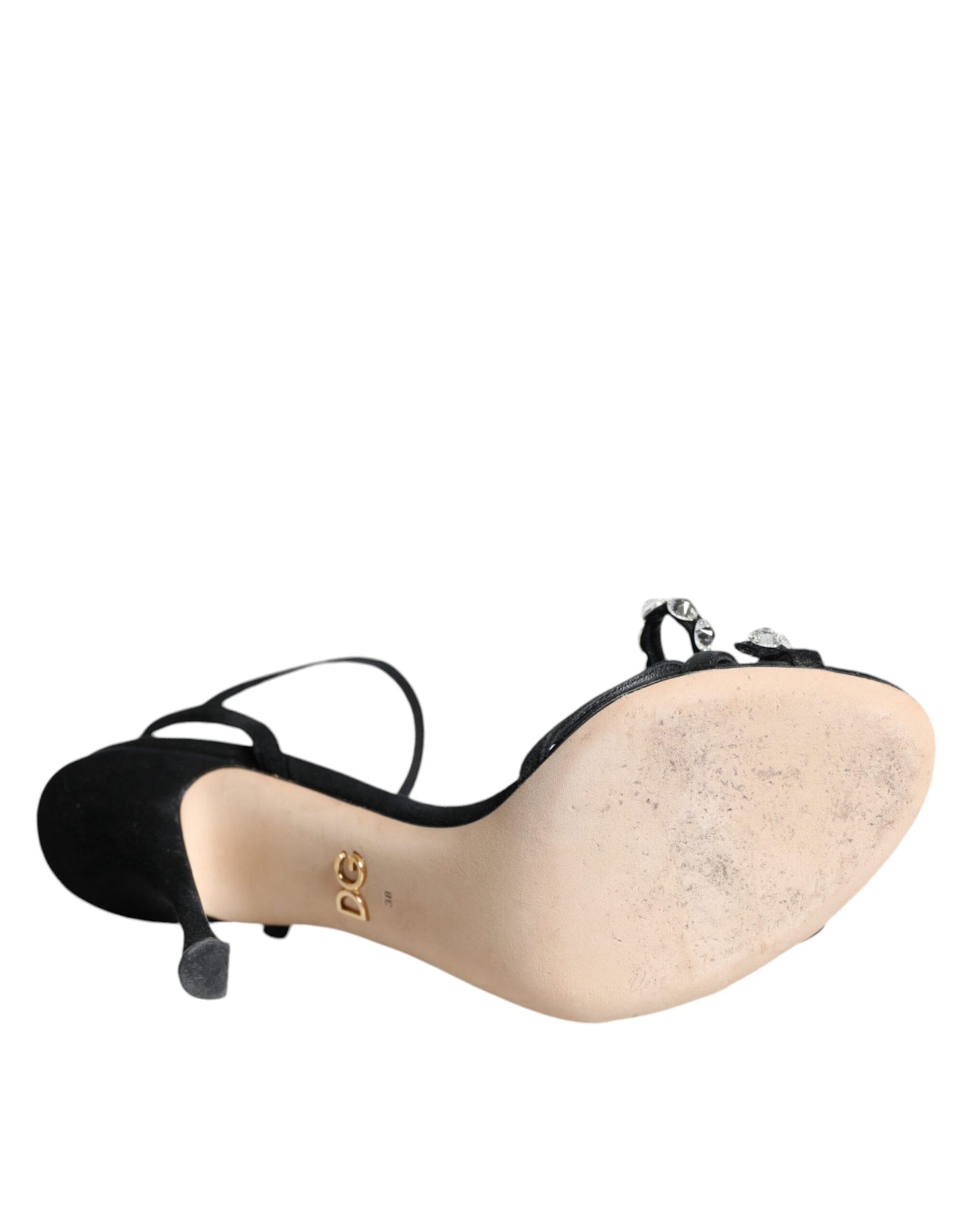 Dolce & Gabbana Schwarze Leder Kristall Schleife Heels Sandalen Schuhe