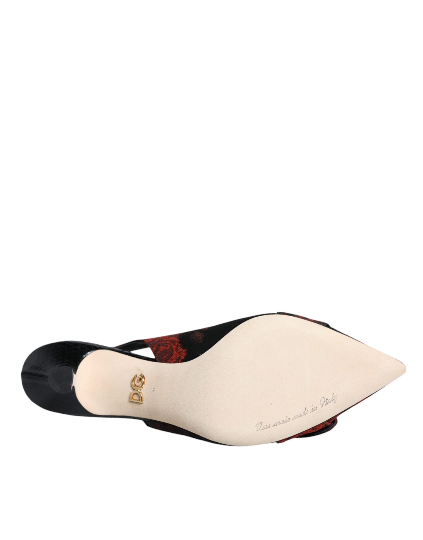 Dolce & Gabbana – Slingback-Schuhe mit Blumenmuster und Kristallabsatz in Schwarz und Rot