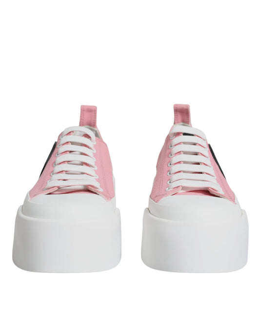 Dolce & Gabbana Rosa Weiß Canvas Logo Low Top Sneakers Schuhe