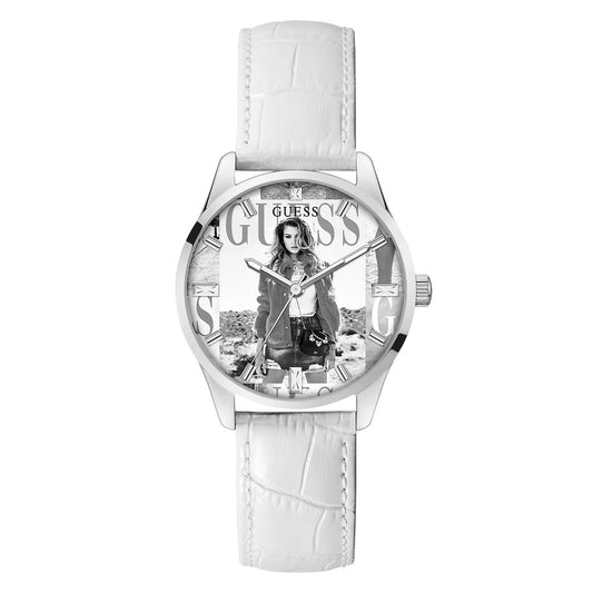 Guess Damenuhr mit weißem Lederarmband