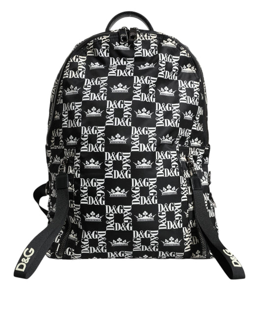 Dolce & Gabbana – Rucksack aus Nylon mit DG-Kronenlogo in Schwarz und Weiß