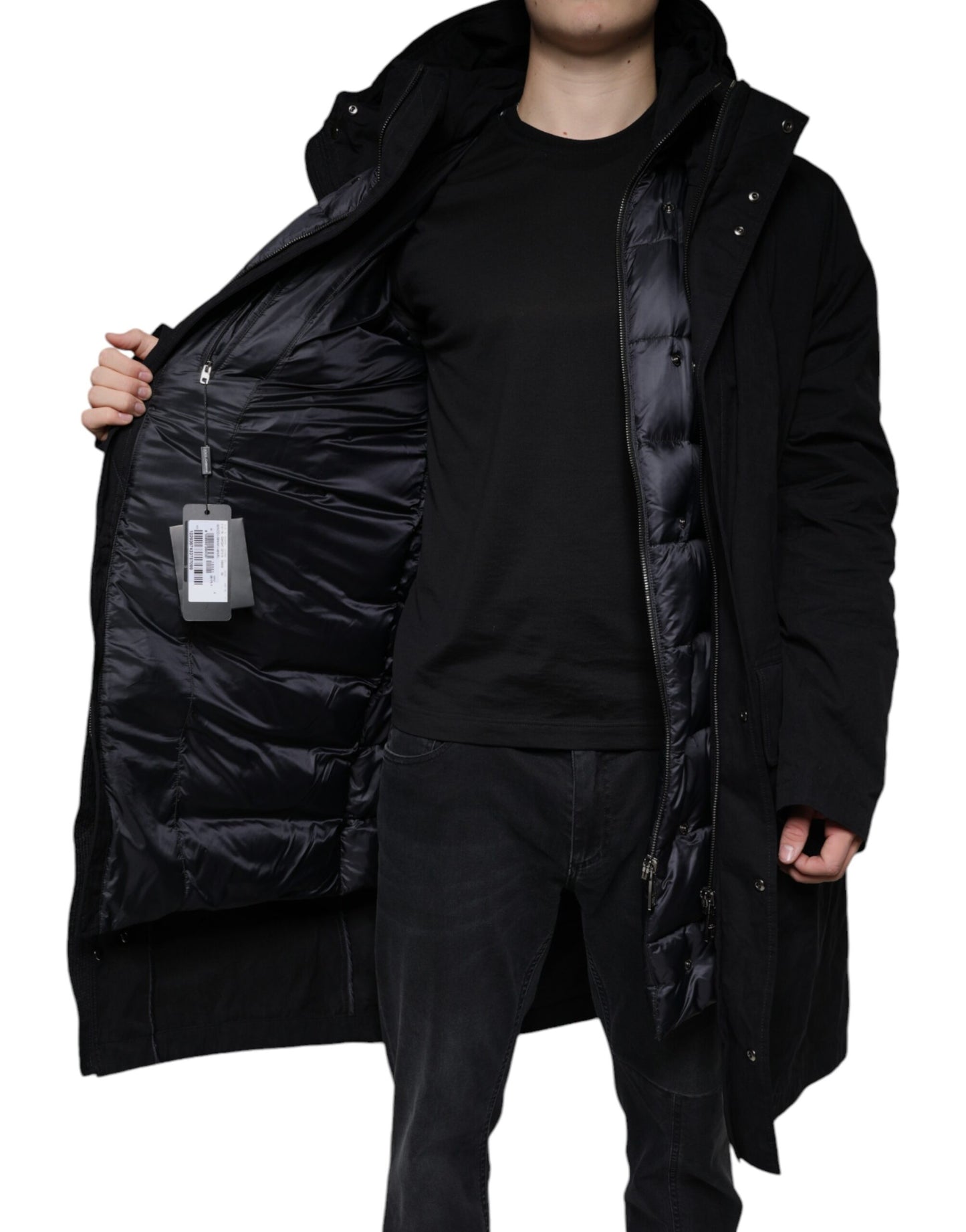 Dolce & Gabbana – Schwarzer Parka aus Baumwolle mit Kapuze, Trenchcoat-Jacke