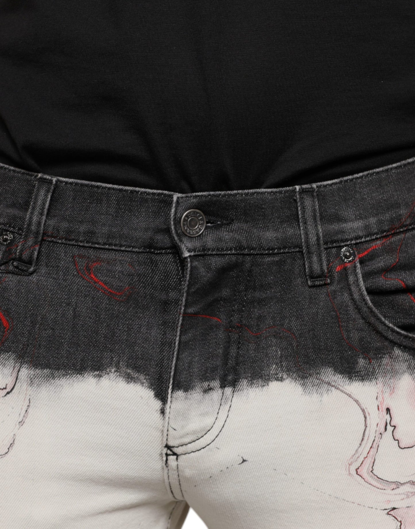 Dolce & Gabbana Schwarz-Weiß bedruckte Skinny Jeans für Herren