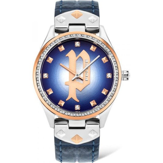 Polizei-Armbanduhr mit blauem Lederarmband