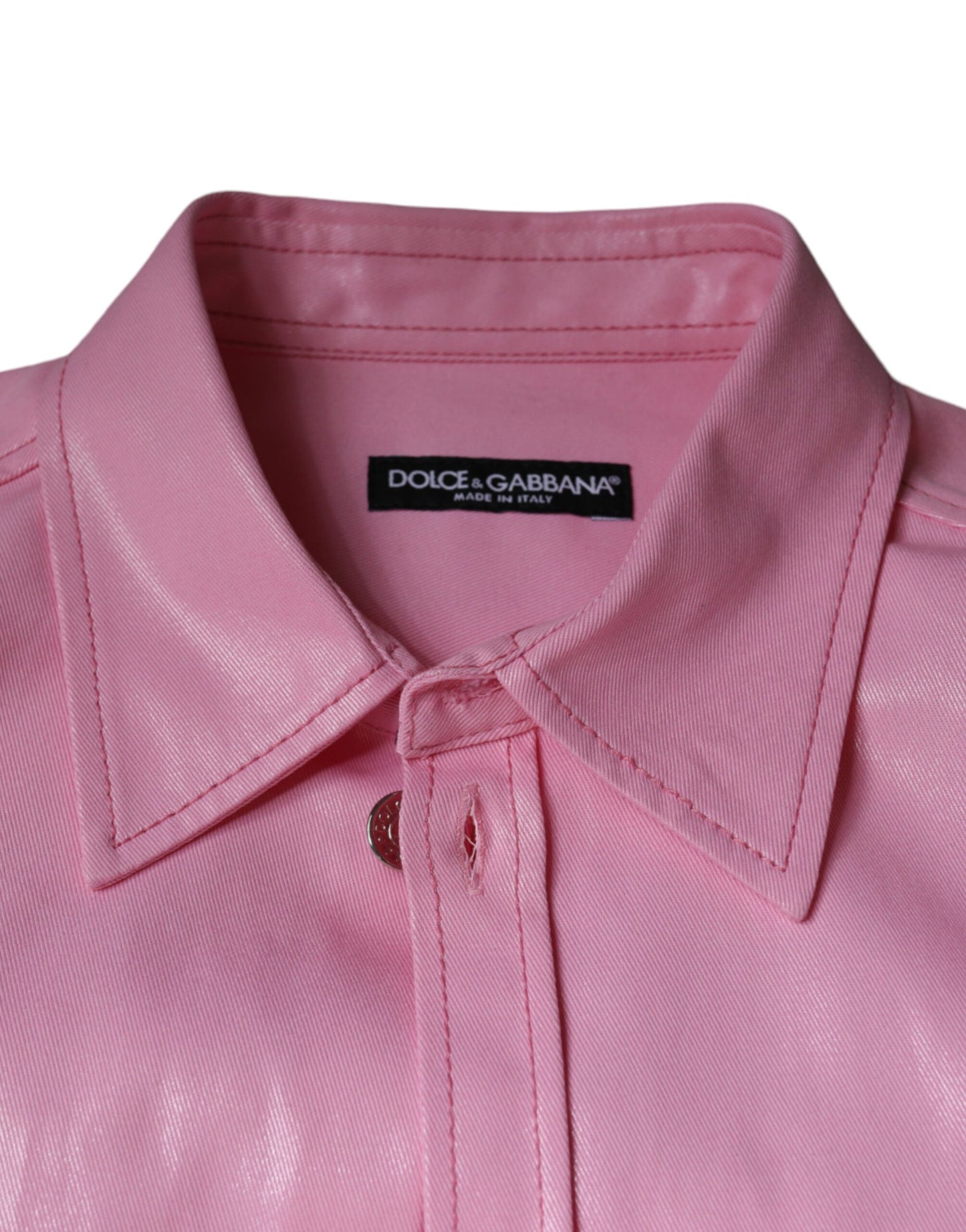 Dolce & Gabbana – Button-Down-Hemd aus rosa Baumwolle mit Kragen