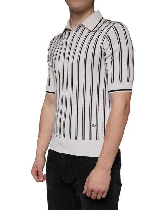 Dolce & Gabbana – Polo-T-Shirt mit kurzen Ärmeln und weißen und schwarzen Streifen