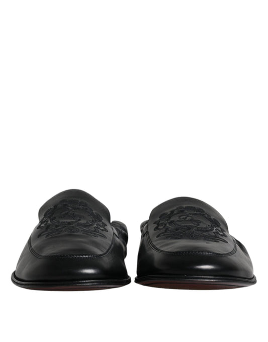 Dolce & Gabbana – Schwarze Leder-Loafer mit Logo-Stickerei für Herren