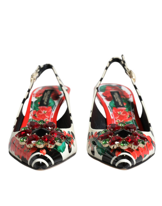 Dolce & Gabbana Mehrfarbige Slingback-Schuhe aus Leder mit Kristallabsatz