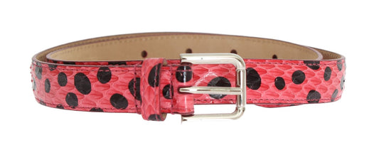 Dolce & Gabbana – Gürtel aus rosa gepunktetem Schlangenleder mit silberner Schnalle