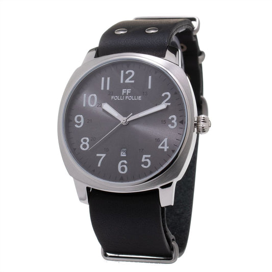 Folli Follie Schwarze Leder-Armbanduhr