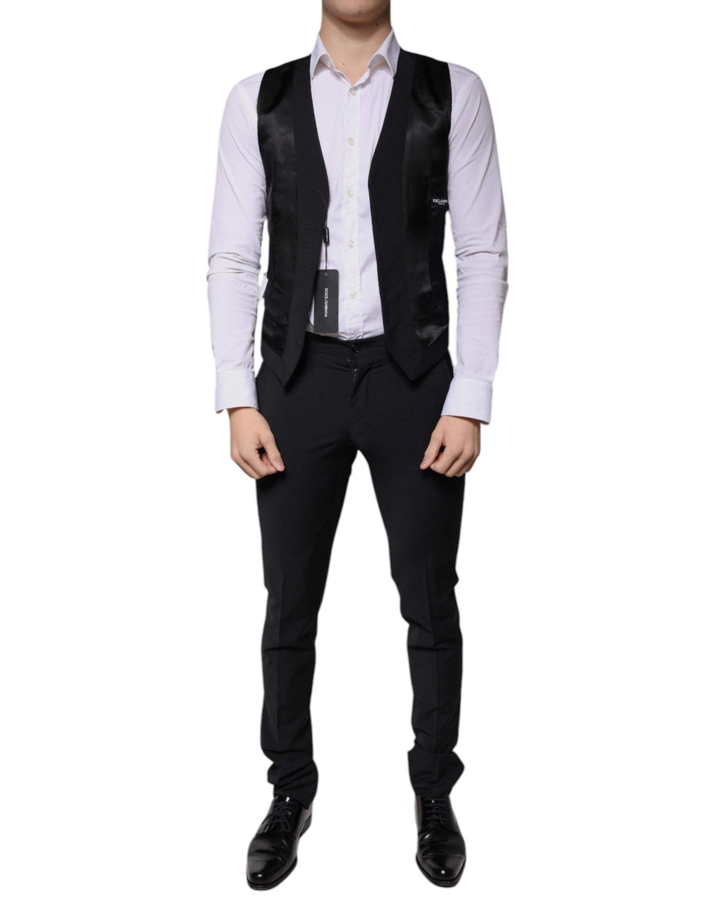 Dolce & Gabbana – Dreiteiliger, formeller Herrenanzug aus schwarzer Wolle im Slim Fit