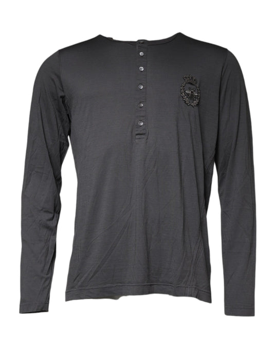 Dolce & Gabbana Grauer Pullover mit Kronen-Bienen-Stickerei