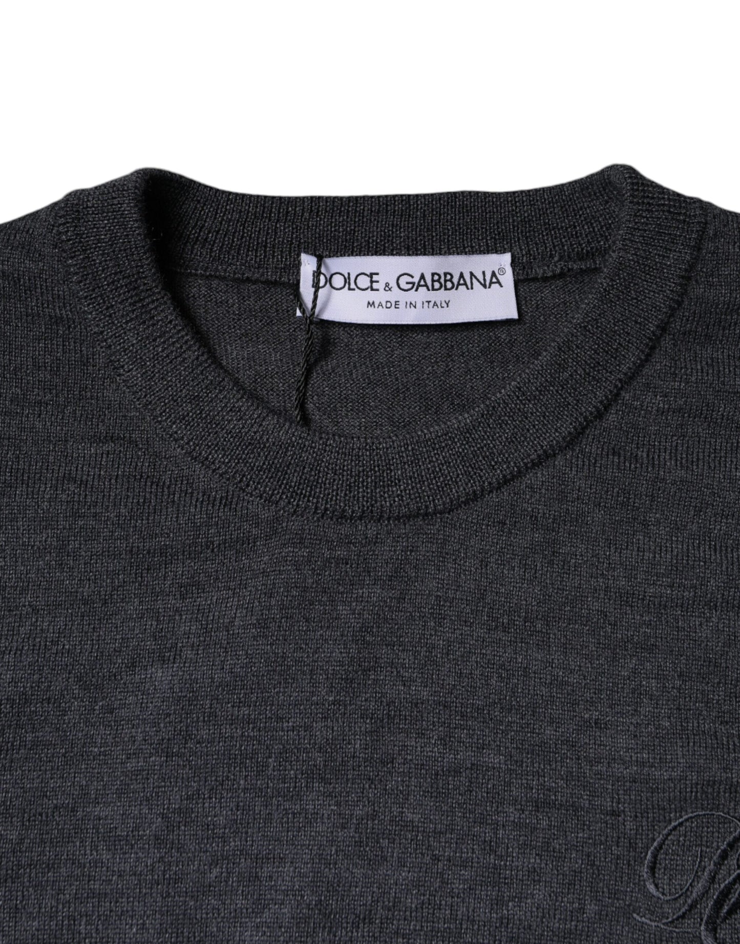 Dolce & Gabbana Pullover aus dunkelgrauer Wolle mit Rundhalsausschnitt