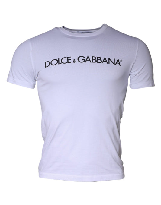 Dolce & Gabbana – Weißes Baumwoll-T-Shirt mit Rundhalsausschnitt und Logo-Print