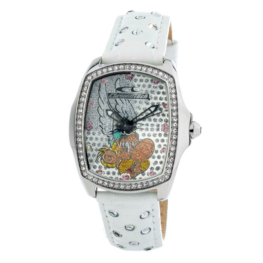 Chronotech-Uhr mit weißem Lederarmband