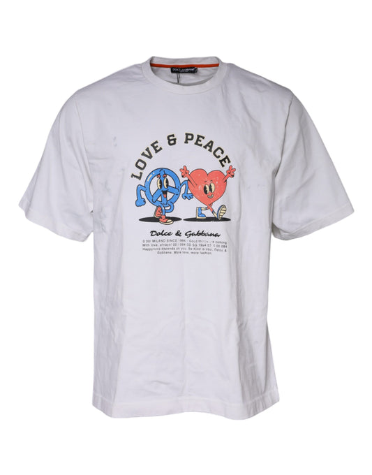 Dolce & Gabbana Weißes T-Shirt aus Baumwolle mit Rundhalsausschnitt „Love & Peace“
