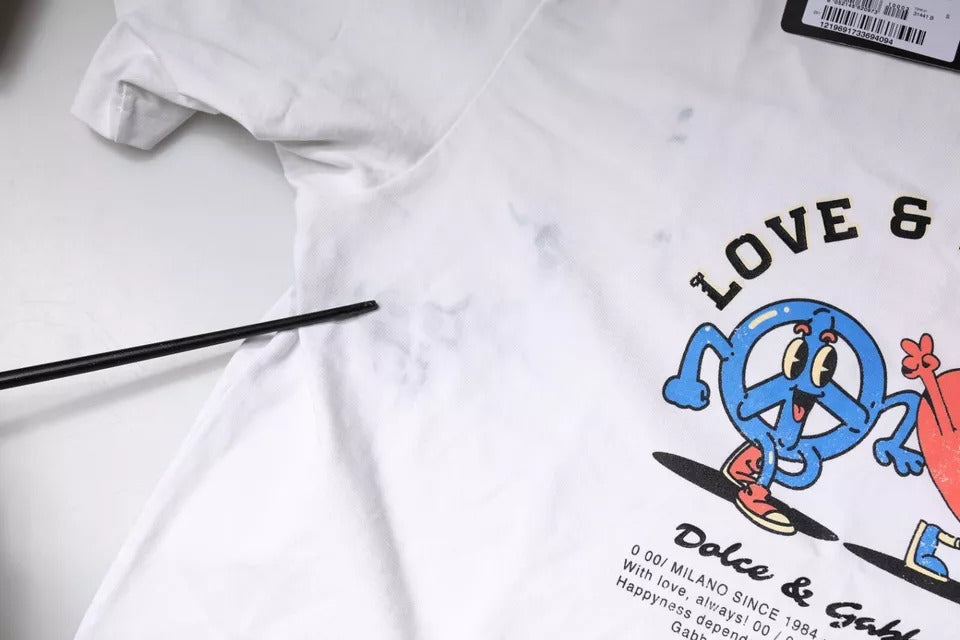 Dolce & Gabbana Weißes T-Shirt aus Baumwolle mit Rundhalsausschnitt „Love & Peace“