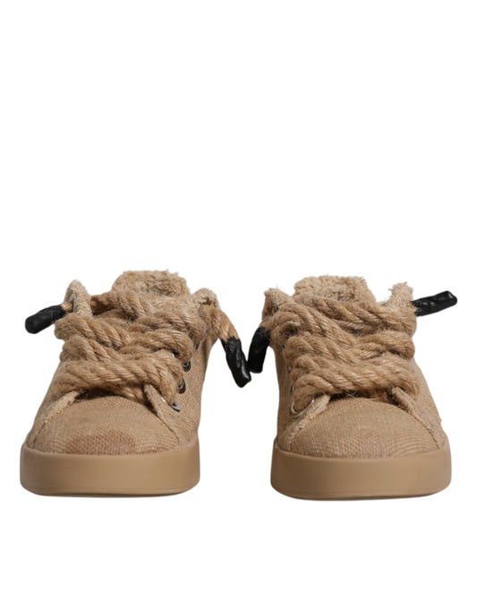 Dolce & Gabbana Braun Jute Stoff Low Top Herren Sneakers Schuhe