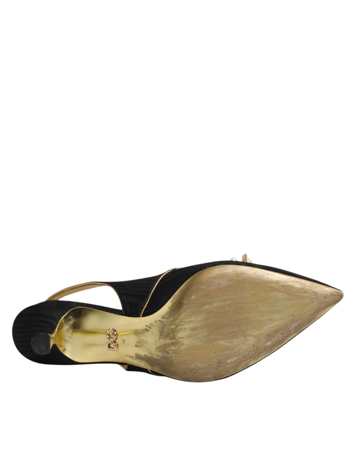 Dolce & Gabbana – Slingback-Schuhe aus schwarzem Leder mit Kunstperlen