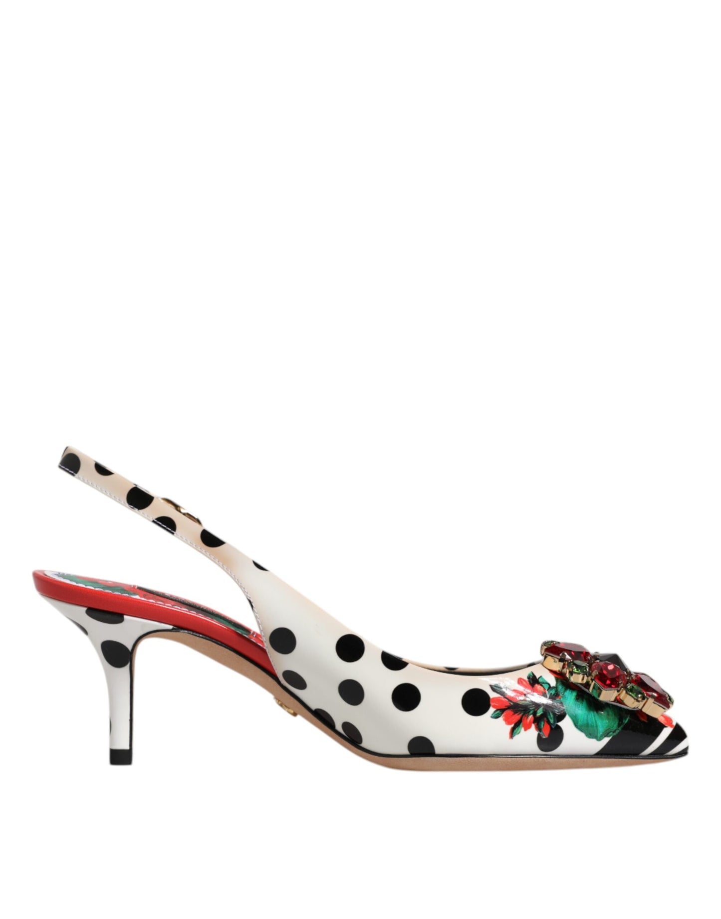 Dolce & Gabbana Mehrfarbige Slingback-Schuhe aus Leder mit Kristallabsatz