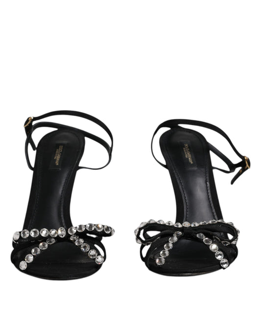 Dolce & Gabbana Schwarze Leder Kristall Heels Sandalen Schuhe
