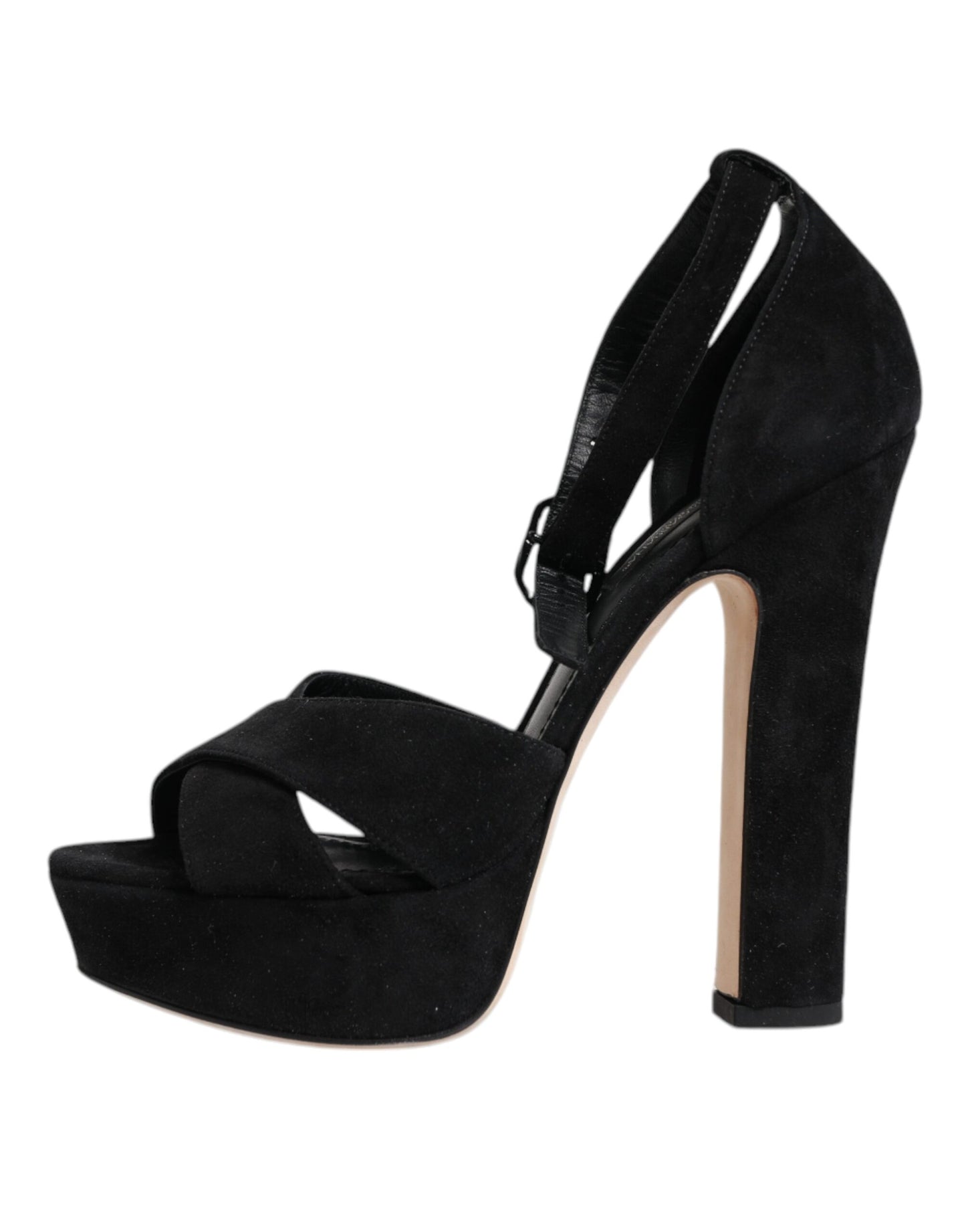 Dolce & Gabbana Schwarze Leder Plateau Heels Sandalen Schuhe