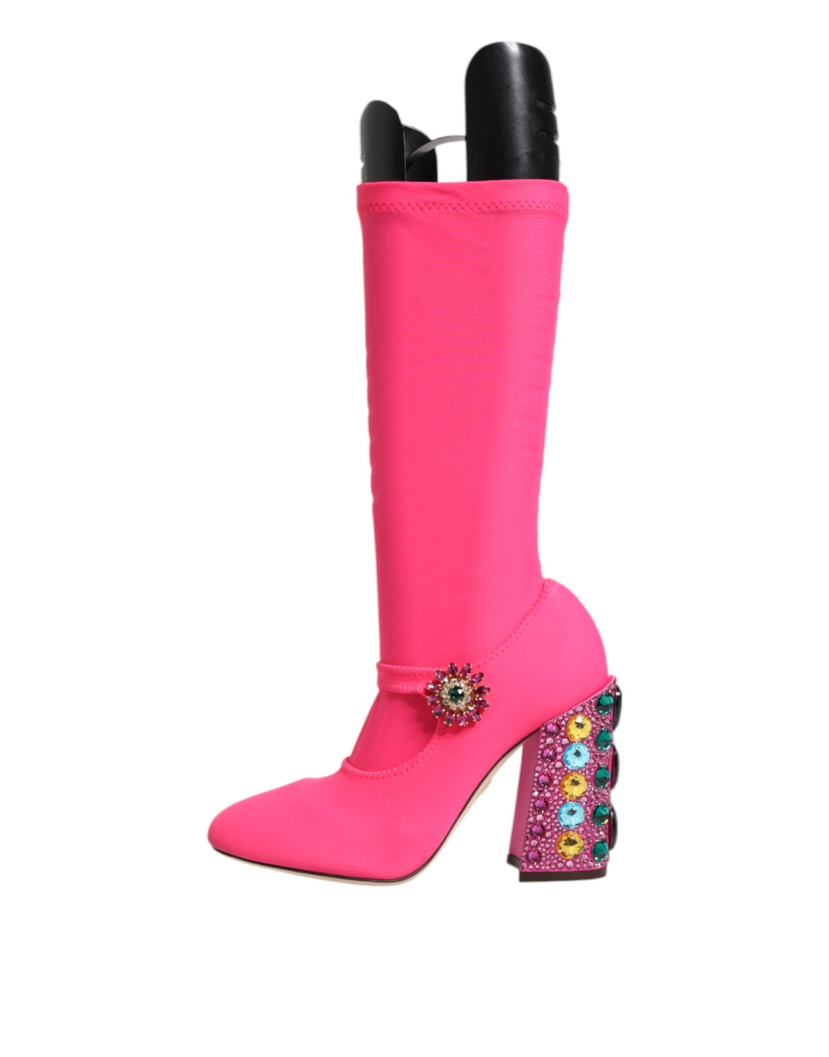 Dolce & Gabbana Pink Nylon Crystal Vally Hohe Stiefel Schuhe