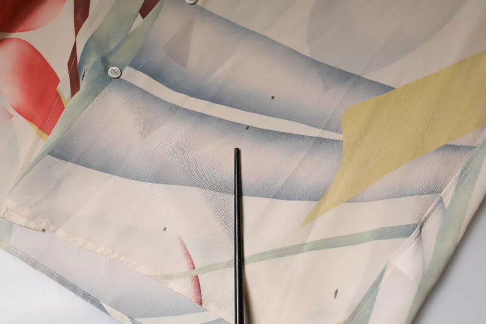 Etro Beige bedrucktes Blusenoberteil mit Kragen und Knöpfen und langen Ärmeln