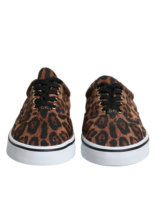 Dolce & Gabbana Braune Sneakers aus Baumwolle mit Leoparden-Logo-Print