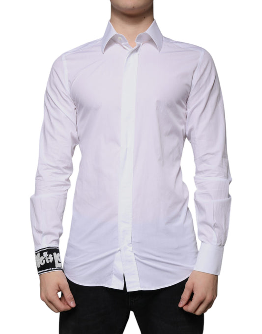 Dolce & Gabbana Weißes Slim Fit Herrenhemd aus Baumwolle in Gold