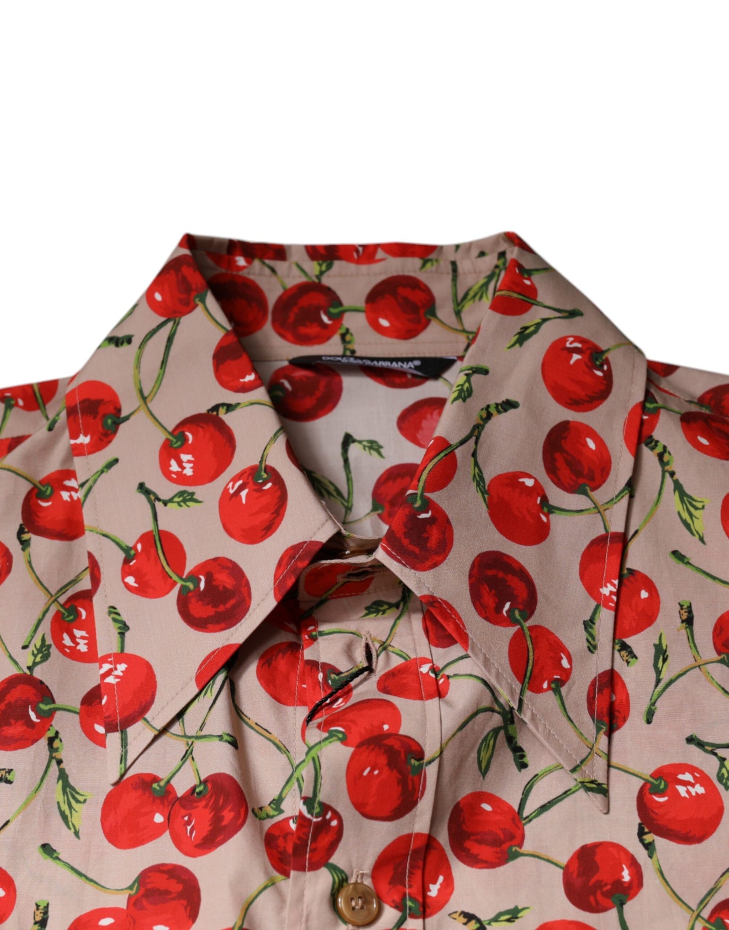 Dolce & Gabbana Beige Cherry Button Down Herren Freizeithemd