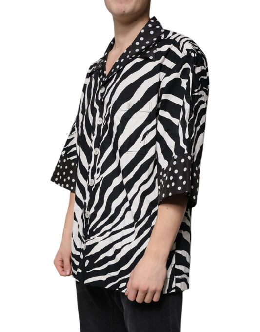 Dolce & Gabbana – Oversize-Hemd mit Zebra-Knopfleiste in Schwarz und Weiß