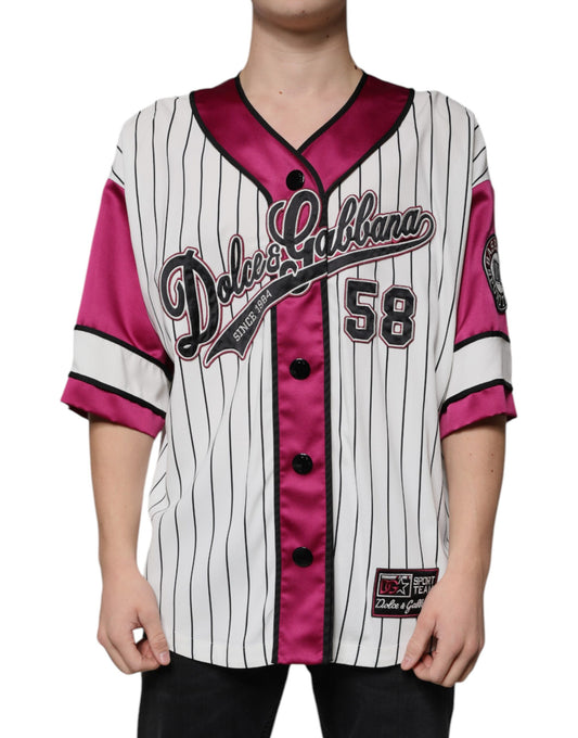 Dolce & Gabbana – Mehrfarbiges Jersey-T-Shirt mit V-Ausschnitt und Logo