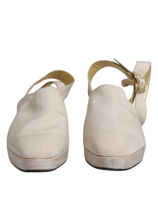 Dolce & Gabbana Off White Block Heels Slingback Sandalen Schuhe