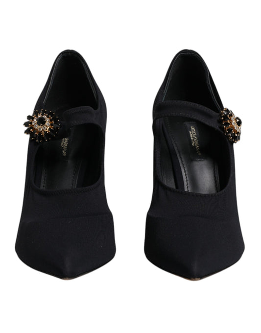 Dolce & Gabbana – Schwarze Mary-Jane-Pumps mit Stretch und Kristallen