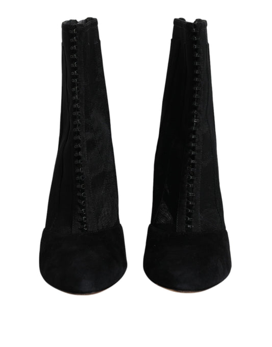 Dolce & Gabbana Schwarze Mesh-Stiletto-Absätze Stiefeletten Schuhe