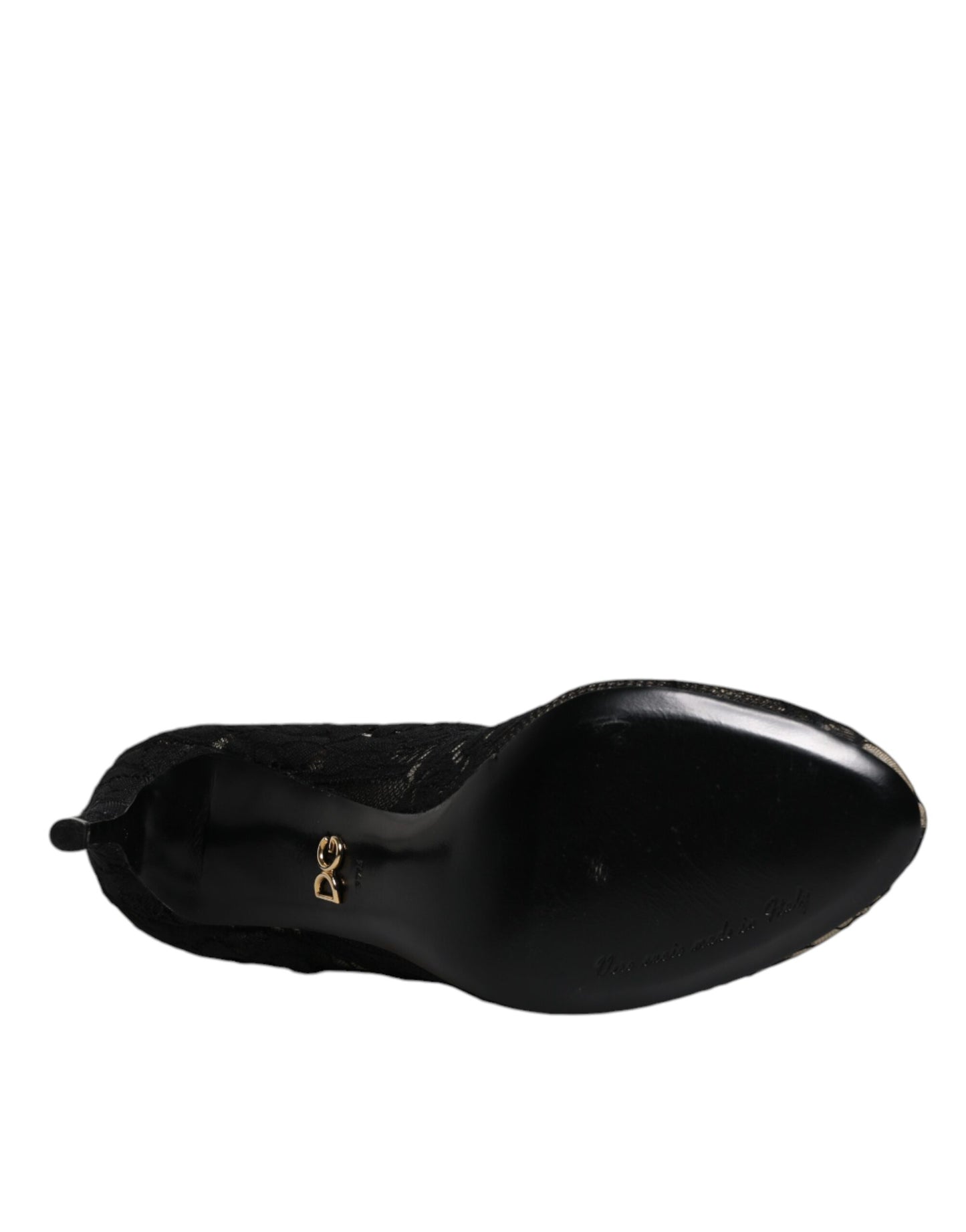 Dolce & Gabbana – Schwarze, wadenhohe Stiefel mit Stretch-Absatz aus Spitze