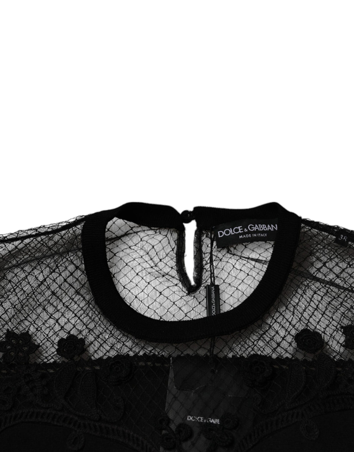 Dolce & Gabbana – Schwarze Bluse mit Blumenspitze und kurzen Ärmeln