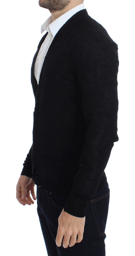 Costume National – Schwarze Strickjacke aus feiner Wolle mit Knöpfen