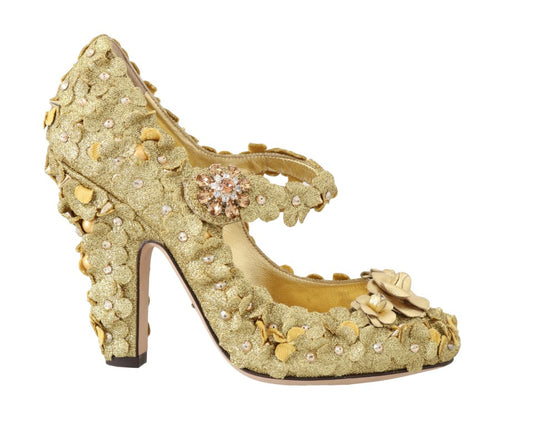 Dolce & Gabbana – Mary-Janes-Pumps mit goldenem Blumenmuster und Kristallen