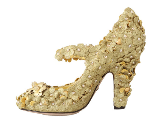 Dolce & Gabbana – Mary-Janes-Pumps mit goldenem Blumenmuster und Kristallen