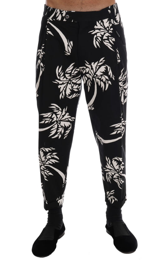 Dolce & Gabbana Schwarze Stretchhose aus Baumwolle mit Baummotiv