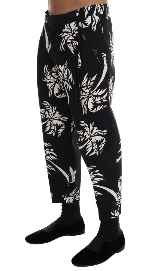 Dolce & Gabbana Schwarze Stretchhose aus Baumwolle mit Baummotiv