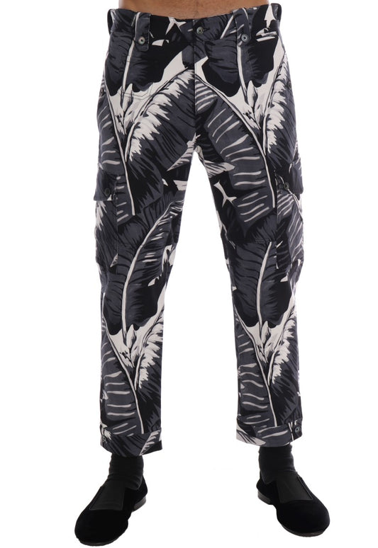 Dolce & Gabbana – Graue Baumwollhose mit Bananenblattmuster
