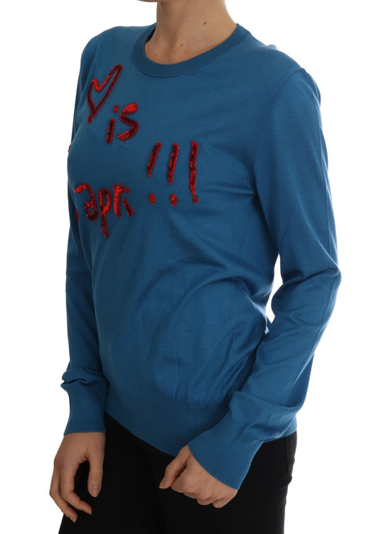 Dolce & Gabbana Blauer Pullover aus Seide „Love is“