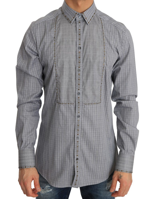 Dolce & Gabbana Grau kariertes GOLD Slim Fit-Hemd aus Baumwolle