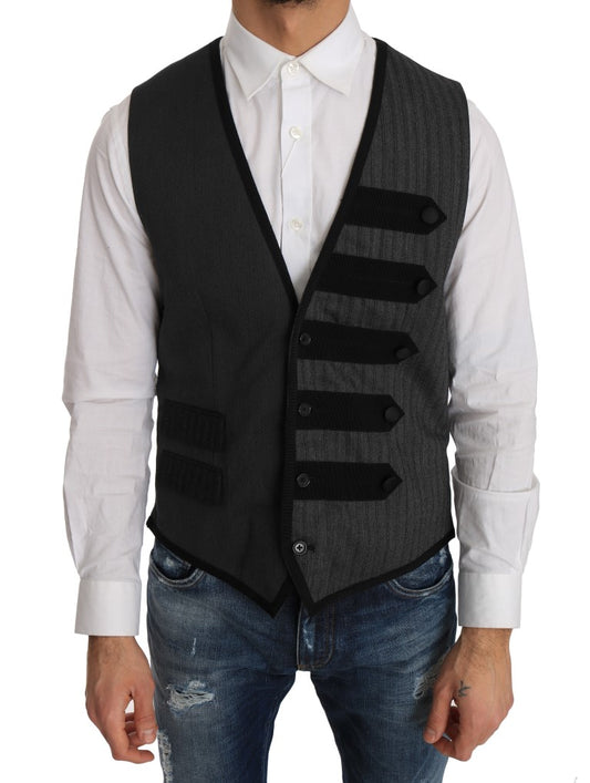 Dolce & Gabbana – Schmale Weste aus grauer Wolle mit Muster