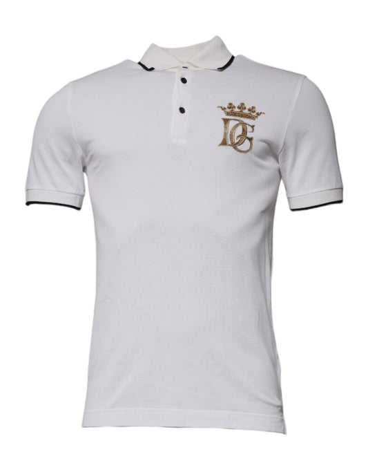 Dolce & Gabbana – Poloshirt aus Baumwolle mit Kragen und Krone in Off-White