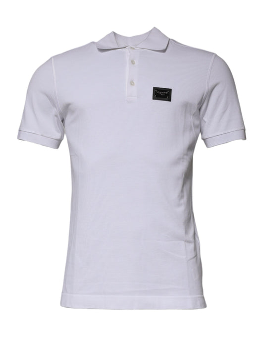 Dolce & Gabbana – Weißes Poloshirt aus Baumwolle mit Logo-Schild und Kragen